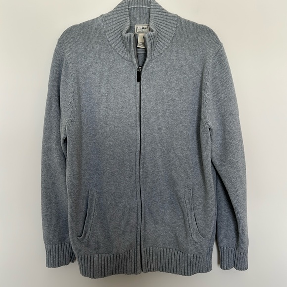 L.L. Bean Full Zip Up‎ Cotton Jacket Cardigan Sweater - Grey - Size Large - Picture 1 of 5